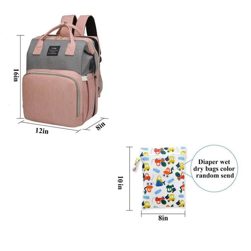 7 in 1 Travel Baby Diaper Bag with USB Charging Port (Pink-Grey)